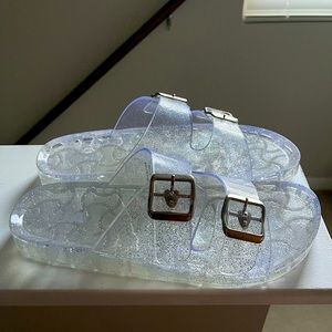 Clear Glitter Jelly Slides with Buckles (Size 8)